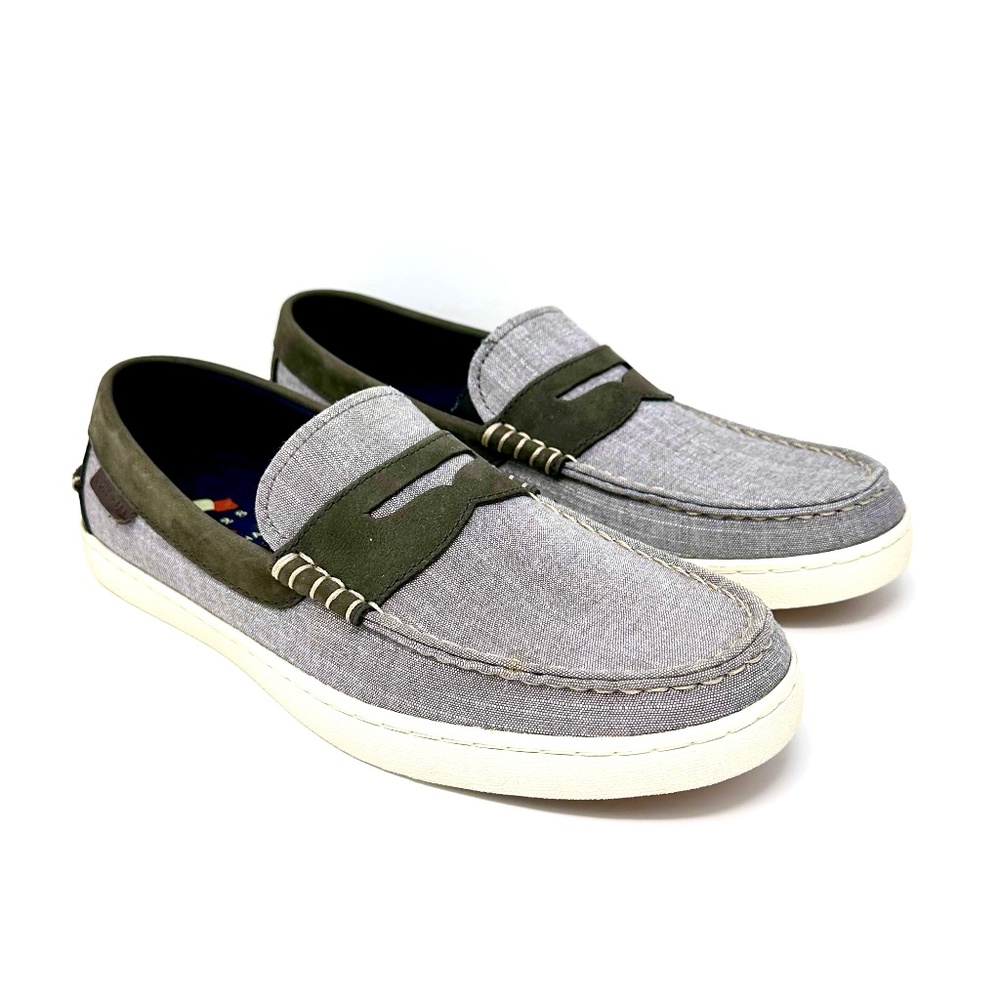 Cole Haan Men's Shoes Slip-on Nantucket Penny Loafer Gray Canvas Blue Leather